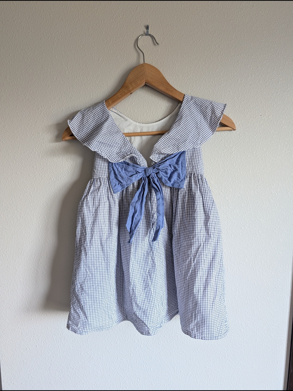 Blue Gingham Bow-Front Girls' Formal Dress